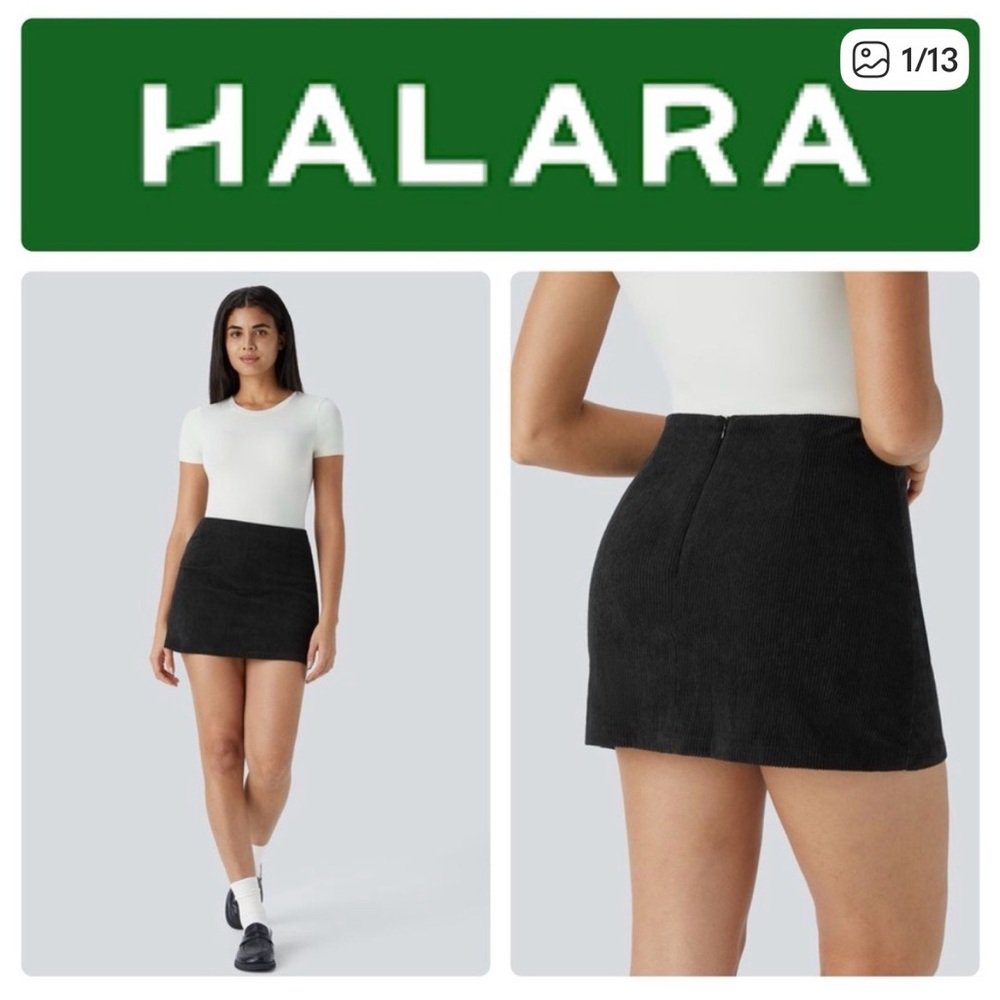 Halara Corduroy Black Mini Skirt w/ Stretchy Built-In Shorts Size Large